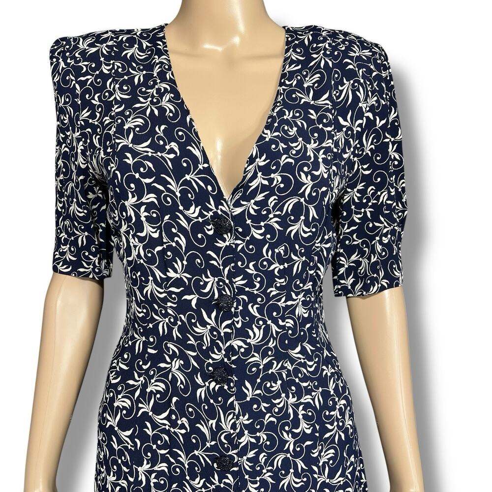 Express Vintage 90s Navy Floral Button Front Midi Shirt Dress Womens Size 10 - Picture 3 of 12